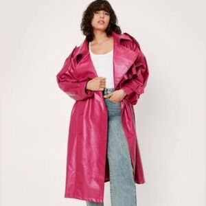 Pink Faux Leather Trench Coat